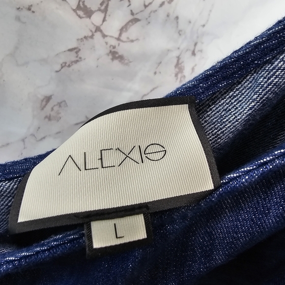 Alexis Blakely Romper Womens Large Chambray Denim Ruffle One Shoulder - Picture 6 of 15